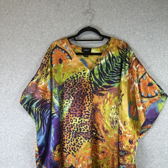 ASHRO O/S S M L XL 1X 2X Art-to-Wear Silky Kaftan Poncho Tunic Shirt Top Boho - Picture 3 of 12